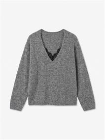 VMBERRY LACE LS V-NECK PULLOVER NOOS medium grey melange
