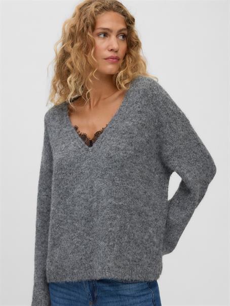 VMBERRY LACE LS V-NECK PULLOVER NOOS medium grey melange