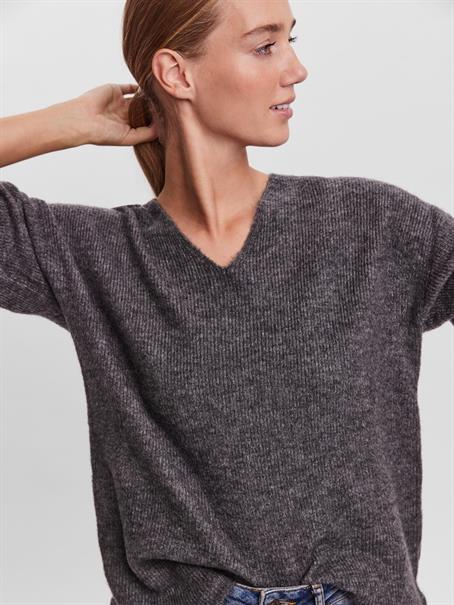 VMCREWLEFILE LS V-NECK BLOUSE NOOS medium grey melange