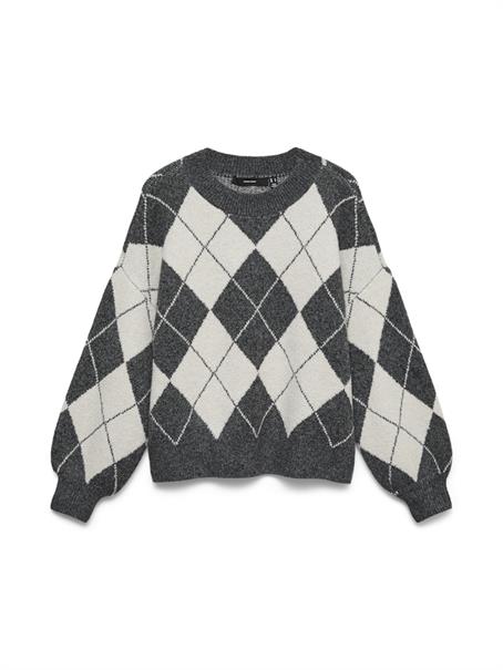 VMDOFFY JAQUARD LS O-NCK PULLOVER NOOS dark grey melange