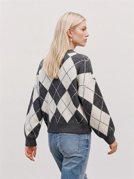 VMDOFFY JAQUARD LS O-NCK PULLOVER NOOS dark grey melange
