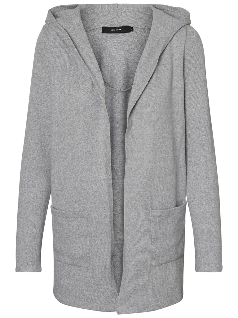 Vero Moda Damen Pullover VMDOFFY LS OPEN HOOD CARDIGAN GA NOOS light grey  melange bequem online kaufen bei