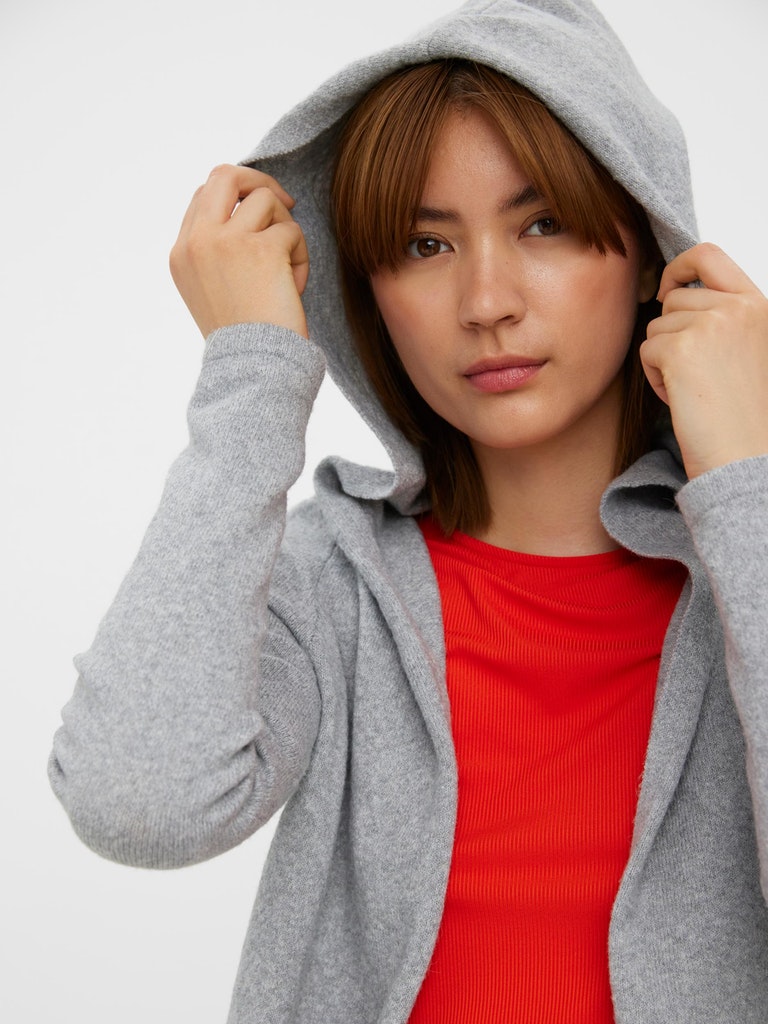 Vero Moda Damen online bei bequem NOOS LS Pullover light GA grey VMDOFFY CARDIGAN HOOD OPEN melange kaufen