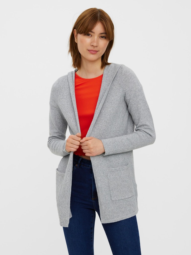 Vero Moda Damen Pullover VMDOFFY LS OPEN HOOD CARDIGAN GA NOOS light grey  melange bequem online kaufen bei