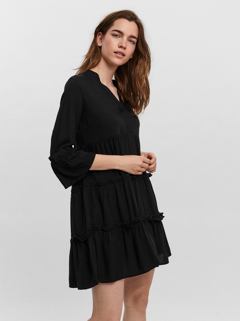 Vero Moda Damen Kleid VMEASY 3/4 SHORT DRESS WVN GA black bequem online  kaufen bei