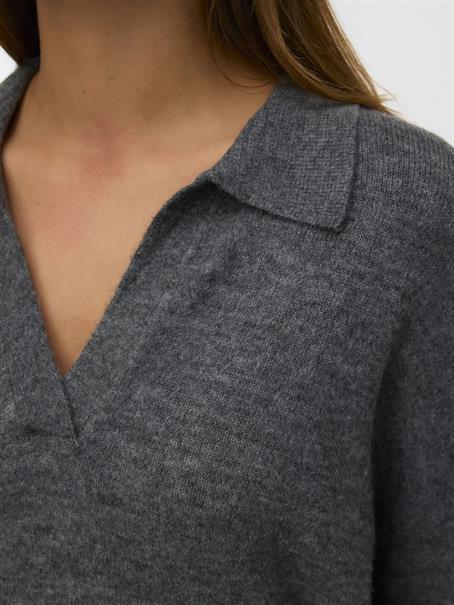 VMLEFILE LS POLONECK PULLOVER medium grey melange