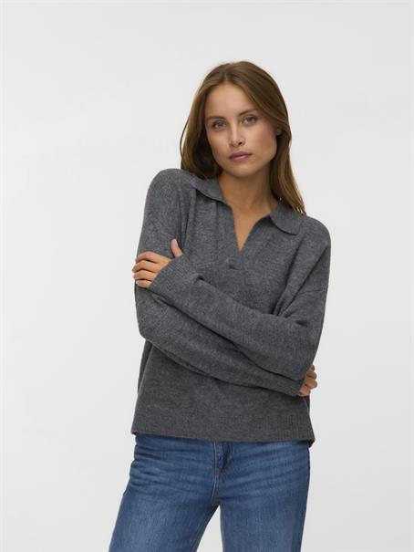 VMLEFILE LS POLONECK PULLOVER medium grey melange