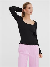 VMPOLLY L/S RIB BALLOON SLEEVE TOP VIP black