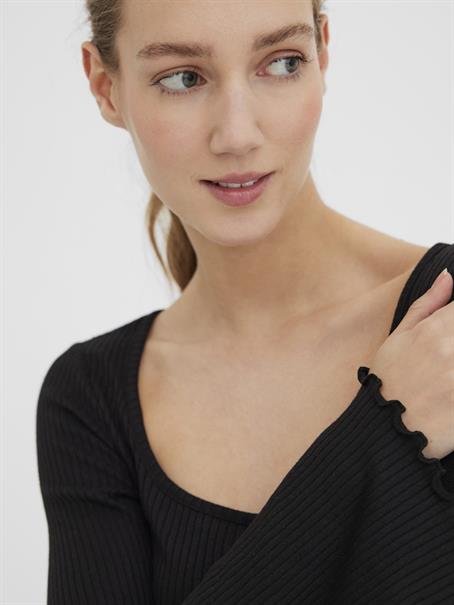 VMPOLLY L/S RIB BALLOON SLEEVE TOP VIP black