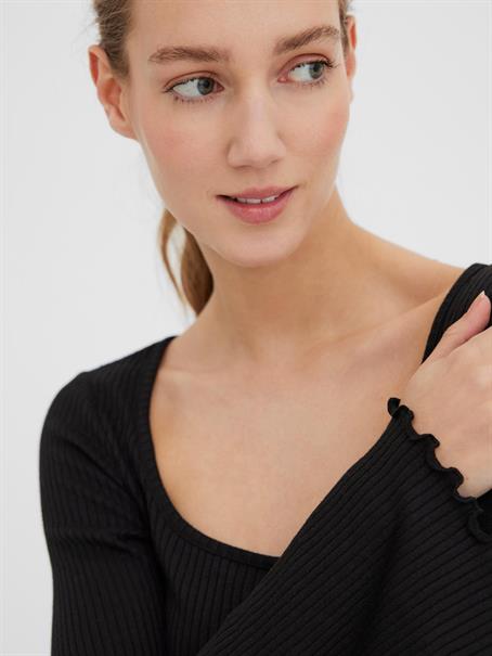 VMPOLLY L/S RIB BALLOON SLEEVE TOP VIP black