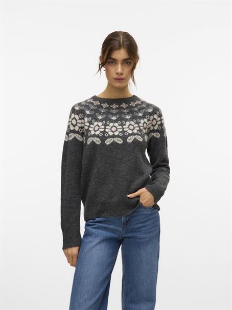 VMSIMONE LS NORDIC PULLOVER GA REP BOO dark grey melange