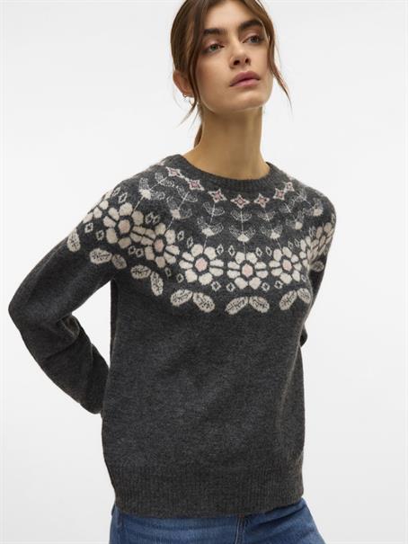 VMSIMONE LS NORDIC PULLOVER GA REP BOO dark grey melange