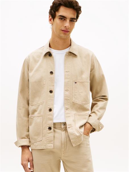 Washed Flag Embroidery Denim Chore Jacket sandalwood
