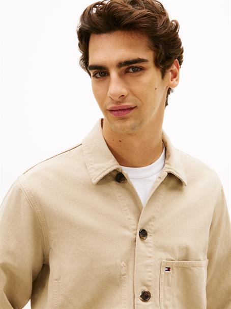 Washed Flag Embroidery Denim Chore Jacket sandalwood