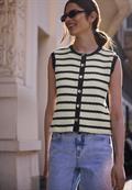 Weste mit Rundhals und Streifen off white