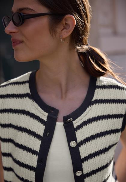 Weste mit Rundhals und Streifen off white