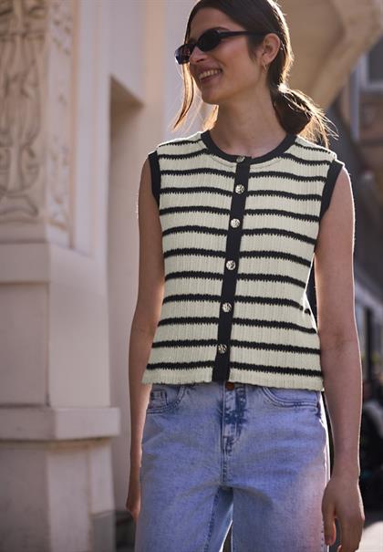 Weste mit Rundhals und Streifen off white
