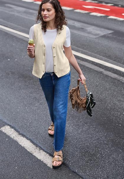 Weste mit V-Neck und Knopfleiste soft beige