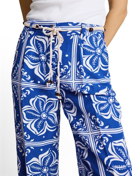 Wide Leg Hose mit Leinenanteil blue flower tile design