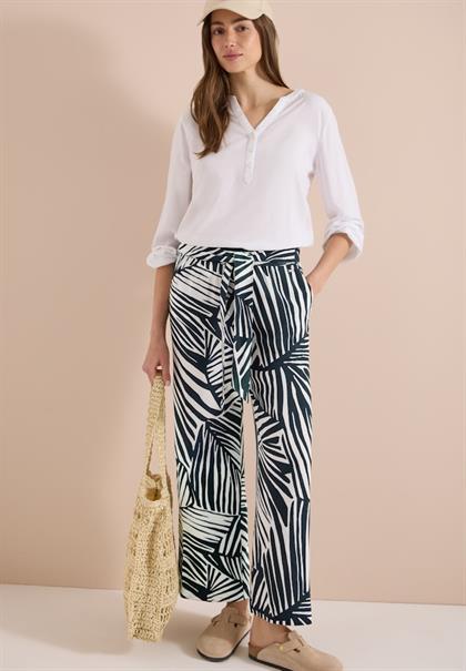Wide Leg Hose mit Print und Gürteldetail palm breeze green