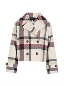 WOOL BLEND CHECK PEACOAT twill g stp check l- ecru