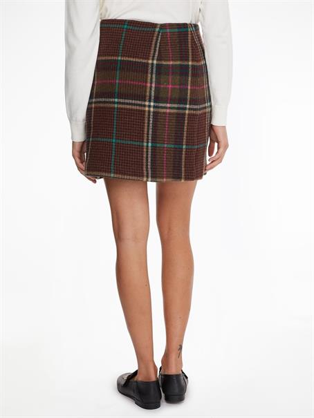 WOOL CHECK WRAP SHORT SKIRT large pop check- army green