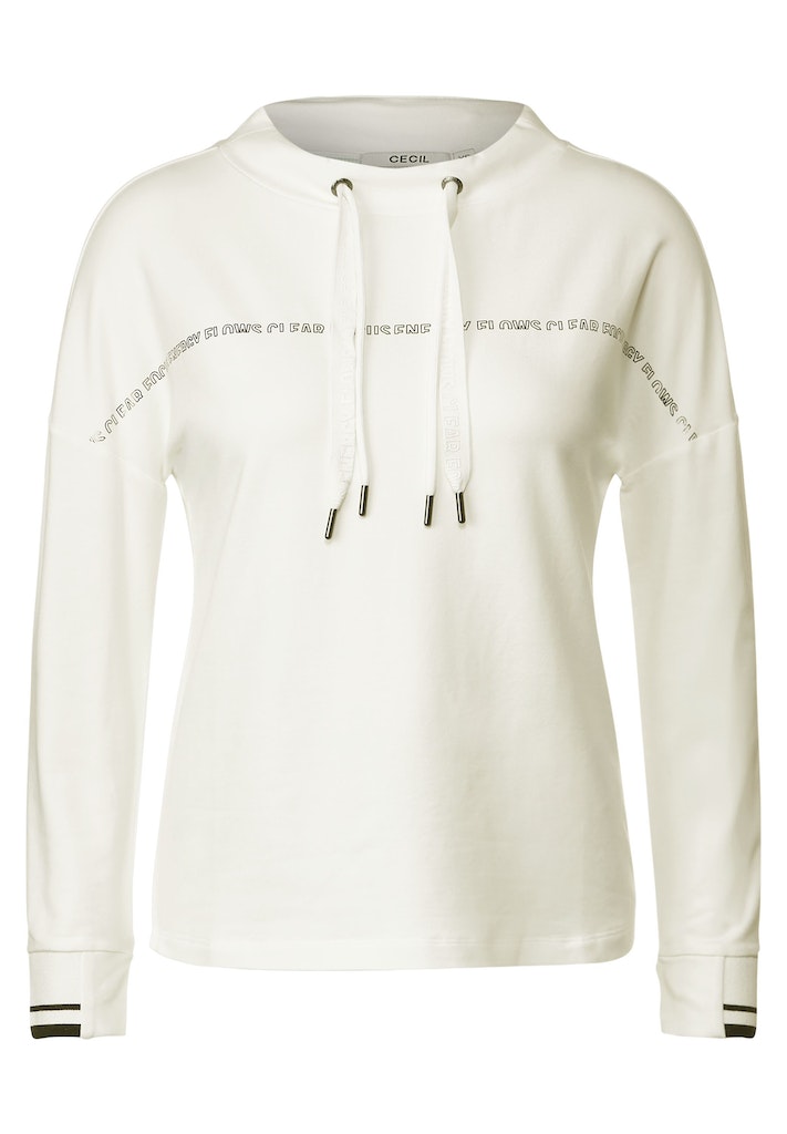 Cecil Damen Longsleeve Wording Langarmshirt vanilla white bequem online  kaufen bei | Hemdblusen