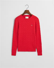 Zopfstrick Rundhalspullover aus Stretch-Baumwolle bright red