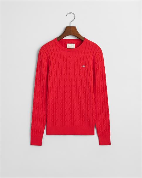 Zopfstrick Rundhalspullover aus Stretch-Baumwolle bright red