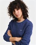Zopfstrick Rundhalspullover aus Stretch-Baumwolle dusty navy
