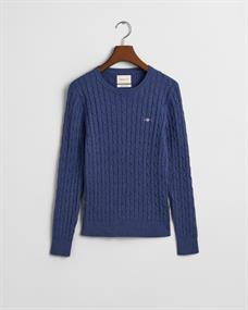 Zopfstrick Rundhalspullover aus Stretch-Baumwolle dusty navy
