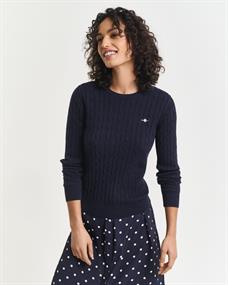 Zopfstrick Rundhalspullover aus Stretch-Baumwolle evening blue