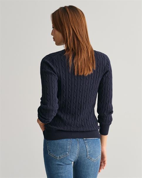 Zopfstrick Rundhalspullover aus Stretch-Baumwolle evening blue