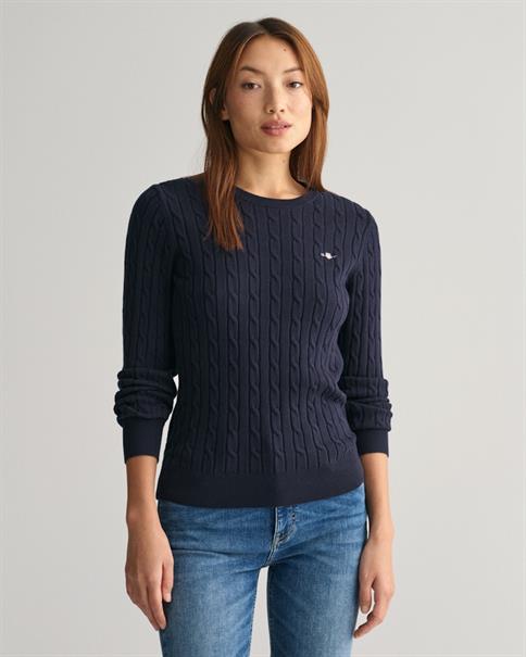 Zopfstrick Rundhalspullover aus Stretch-Baumwolle evening blue
