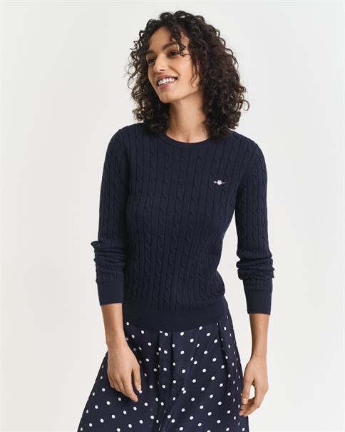 Zopfstrick Rundhalspullover aus Stretch-Baumwolle evening blue