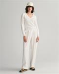 Zopfstrick V-Neck Pullover aus Stretch-Baumwolle eggshell