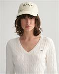 Zopfstrick V-Neck Pullover aus Stretch-Baumwolle eggshell