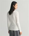 Zopfstrick V-Neck Pullover aus Stretch-Baumwolle eggshell