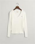Zopfstrick V-Neck Pullover aus Stretch-Baumwolle eggshell