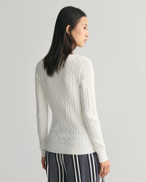 Zopfstrick V-Neck Pullover aus Stretch-Baumwolle eggshell