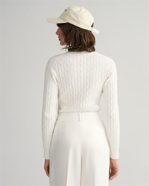 Zopfstrick V-Neck Pullover aus Stretch-Baumwolle eggshell