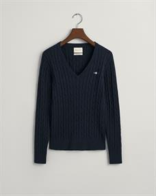 Zopfstrick V-Neck Pullover aus Stretch-Baumwolle evening blue
