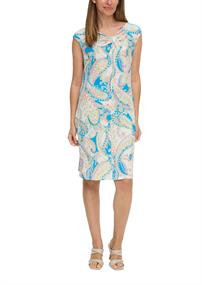 Ärmelloses Kleid mit All-over-Print und Knoten-Detail creme