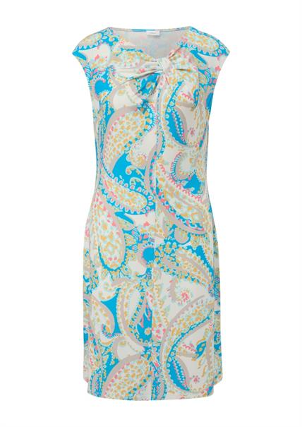 Ärmelloses Kleid mit All-over-Print und Knoten-Detail creme