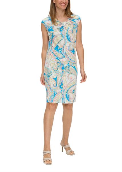 Ärmelloses Kleid mit All-over-Print und Knoten-Detail creme